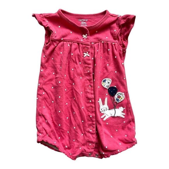 Baby Girls Carters Playtime Favorites Cotton Shortall Romper - Sz 12 mo - Picture 3 of 3